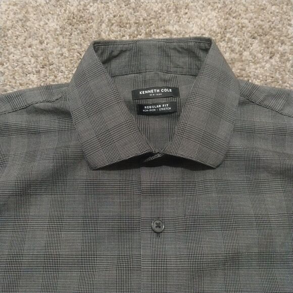 Kenneth Cole New York Dress Shirt Men’s 16 32/33 L Regular Fit Stretch Plaid - Picture 1 of 6